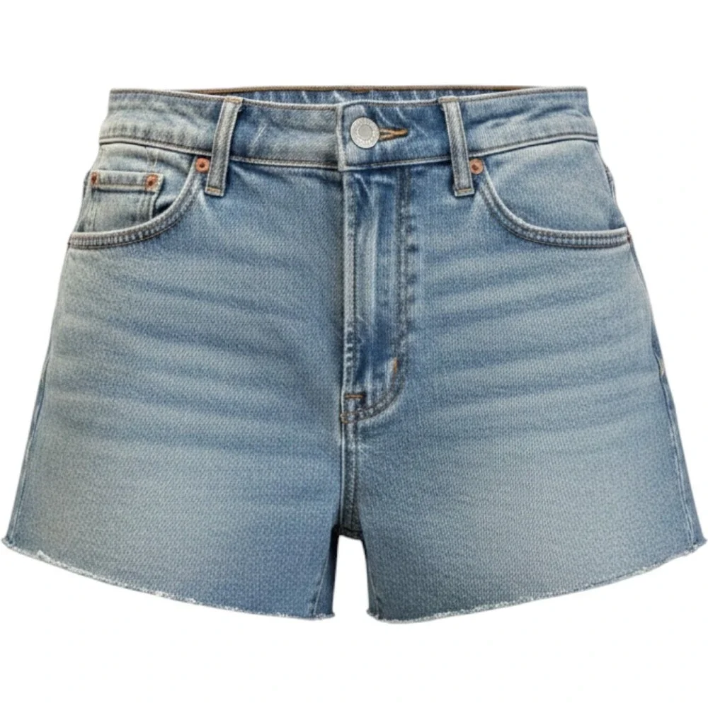 American Eagle Denim Shorts Womens 4 Light Blue High Rise Frayed Hem Stretch